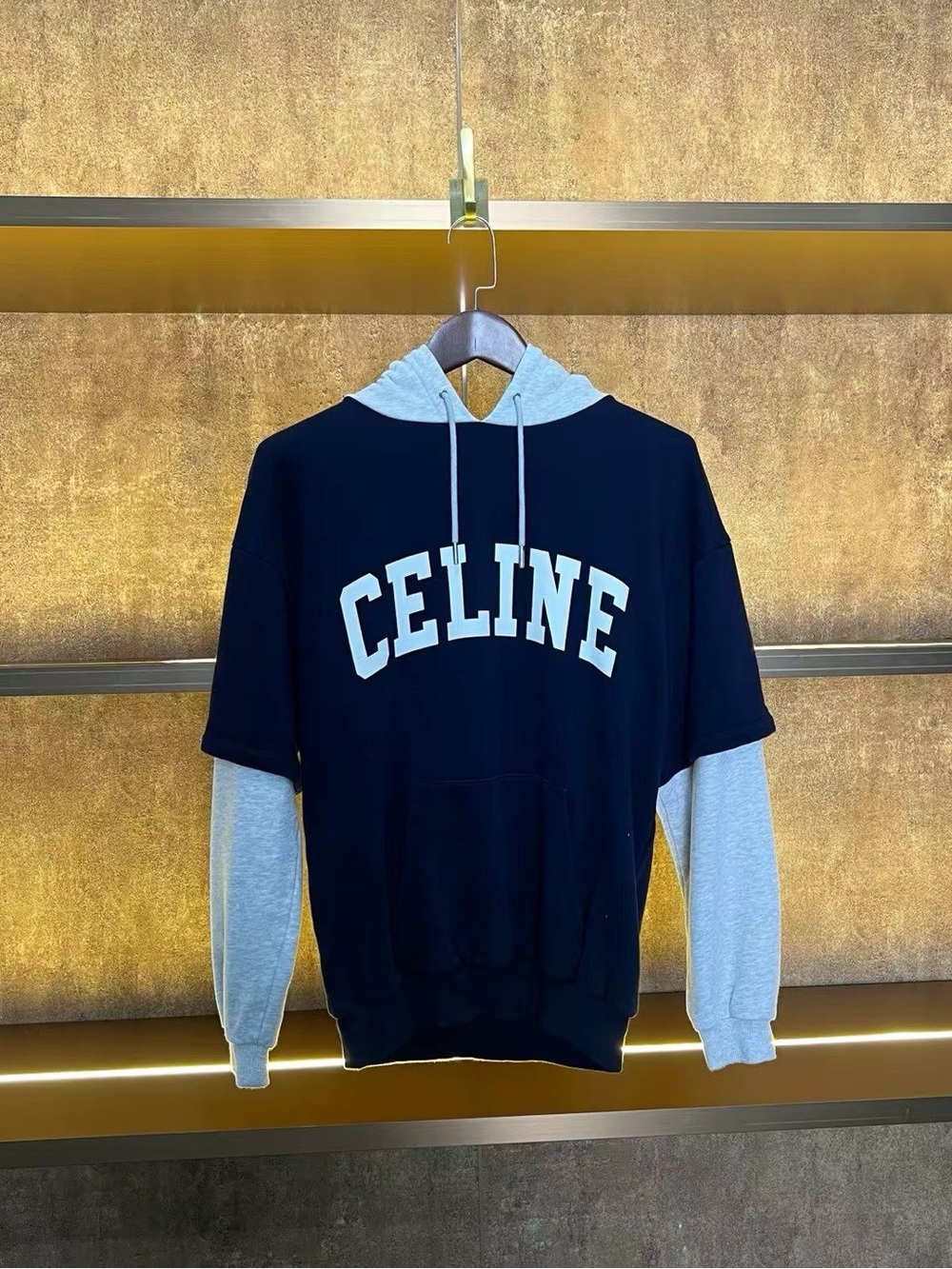 Celine  Hoodie Tee with Gray Sleeves & Hood
